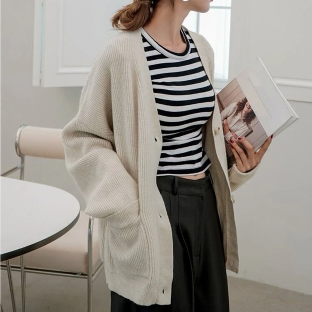 DAZY Drop Shoulder Pocket Patched Cardigan